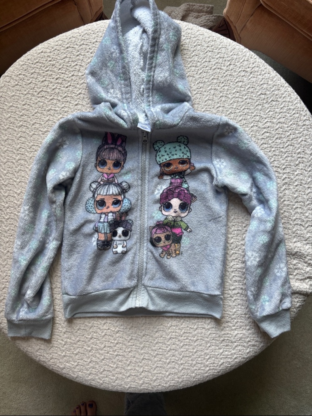 L.O.L. Surprise! Light Gray Hooded Zip-Up Sweatshirt with Character Print